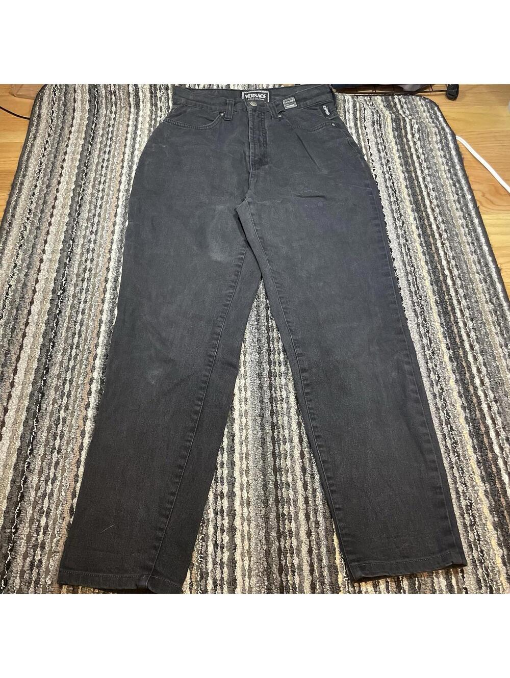 Vtg. Versace Couture Womens 28x28 Black Straight Leg Logo Jeans Mom High Waist